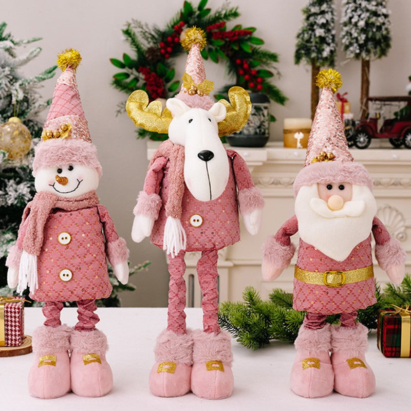 Christmas Decoration Pink Old Man Snowman Elk Stretch Doll Desktop Window Display Christmas Gift