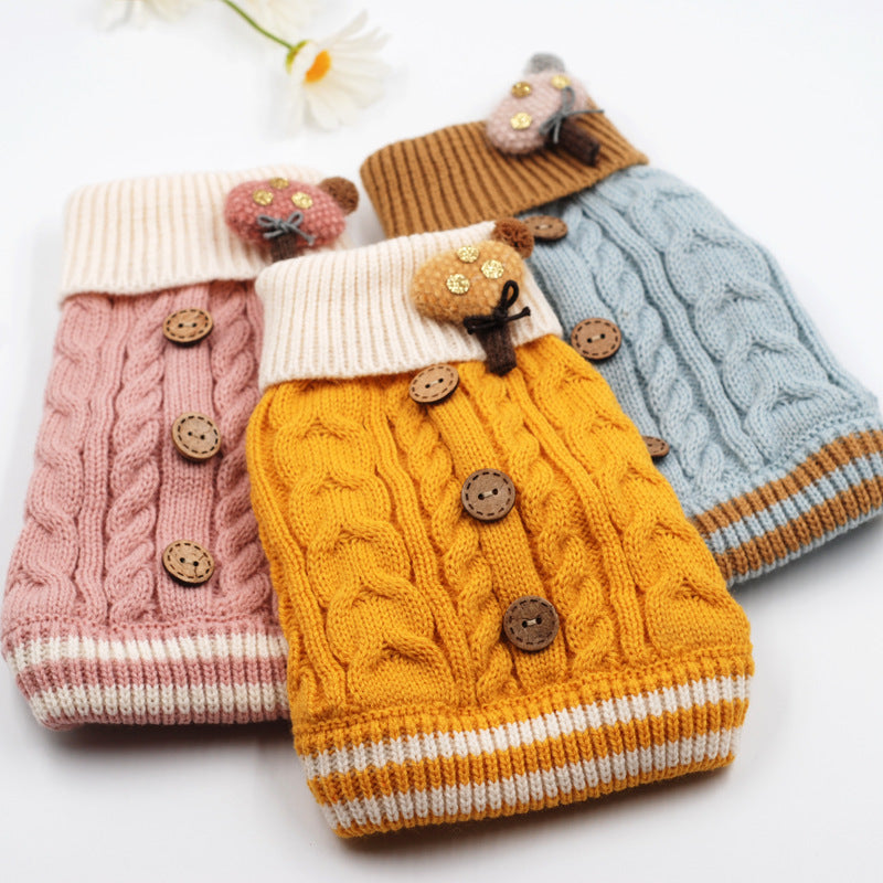 Dog Clothes Autumn And Winter Pet Clothes Dog Clothes Sweet Button Sweater Teddy Cat Clothes