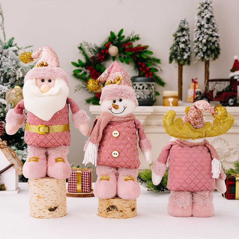 Christmas Decoration Pink Old Man Snowman Elk Stretch Doll Desktop Window Display Christmas Gift