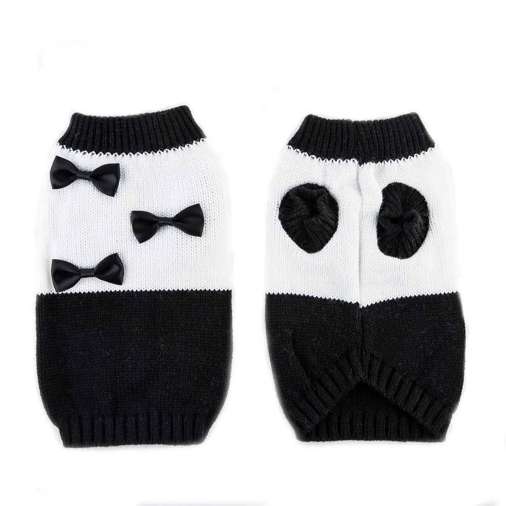 New High Quality Pet Clothes Black And White Bow Sweater Teddy Bear Pet Puppy Clothes