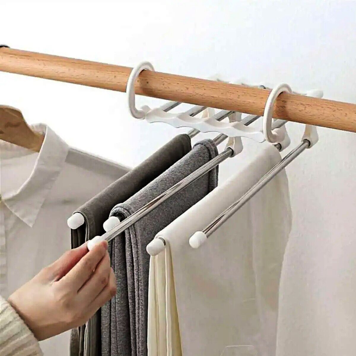 5 In1 Multi-functional Pants Rack Shelves Stainless Steel Wardrobe Magic Hanger