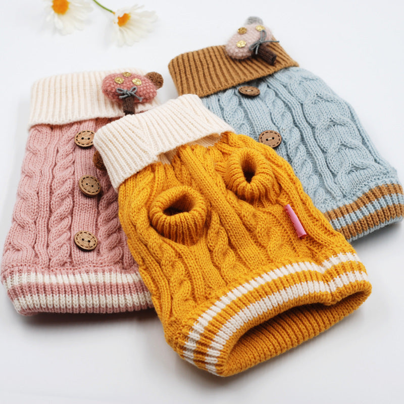 Dog Clothes Autumn And Winter Pet Clothes Dog Clothes Sweet Button Sweater Teddy Cat Clothes