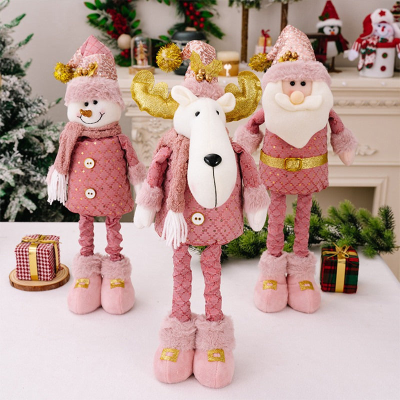 Christmas Decoration Pink Old Man Snowman Elk Stretch Doll Desktop Window Display Christmas Gift