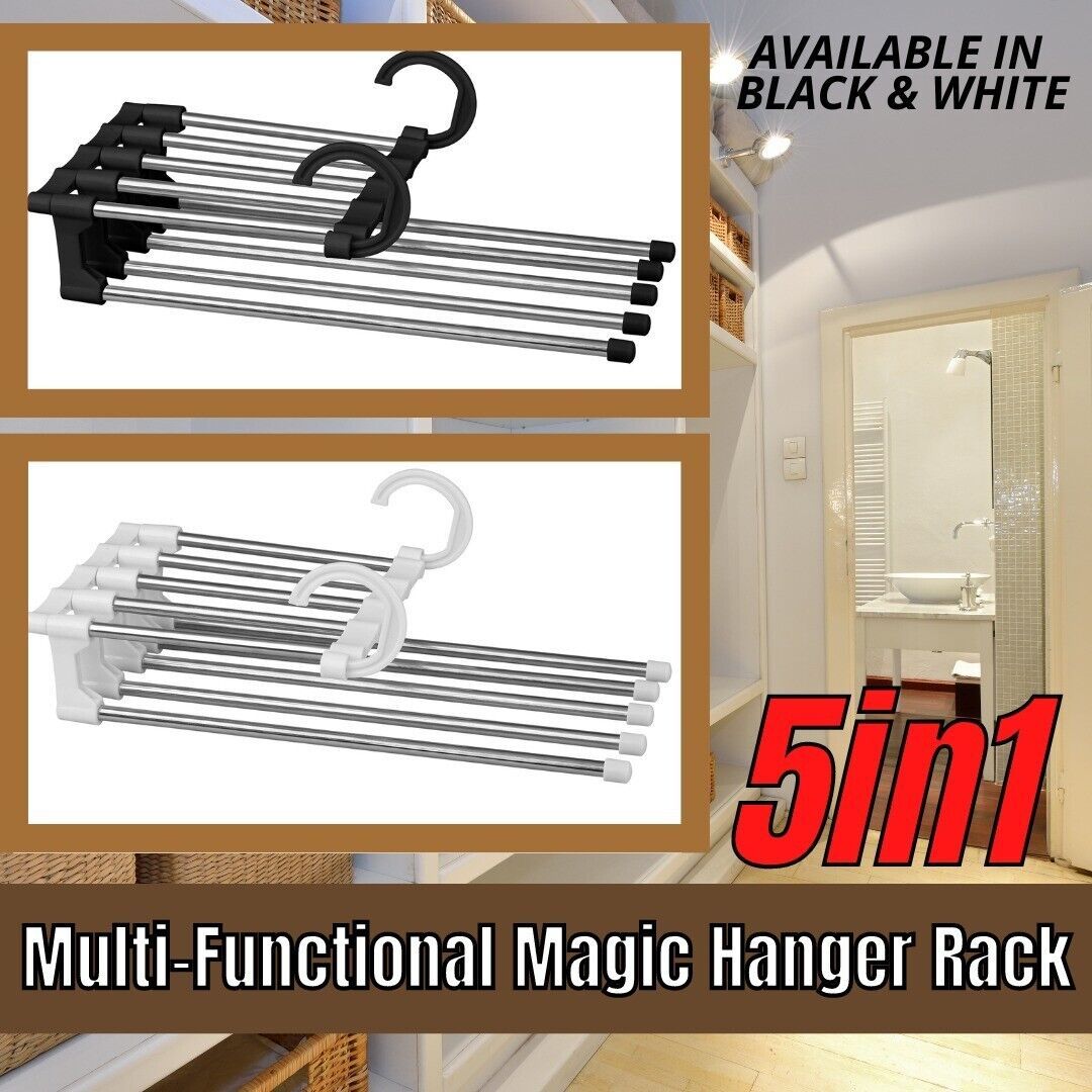 5 In1 Multi-functional Pants Rack Shelves Stainless Steel Wardrobe Magic Hanger